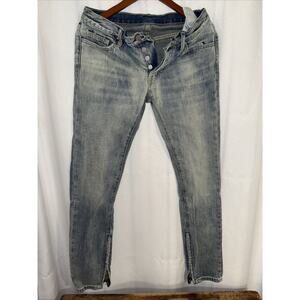 MNML Men's Distressed Denim Jeans Blue‎ Size 30 Ankle Zippers Skinny